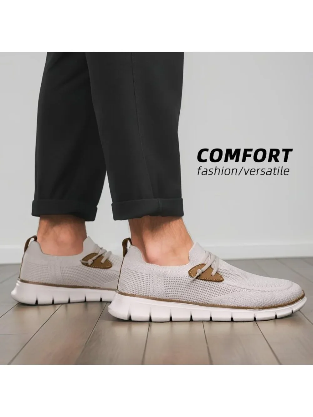 Men's Beige Grey Loafers Slip On Walking Dress Casual Business Oxfords Sneakers